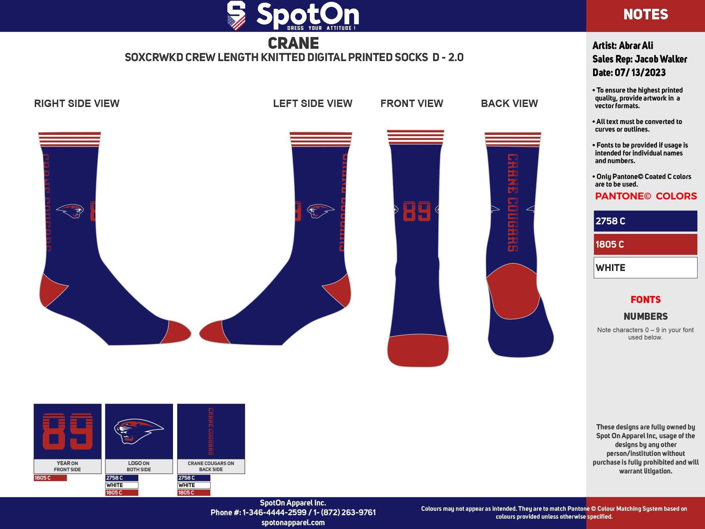 Lateral Crew Socks New York Giants